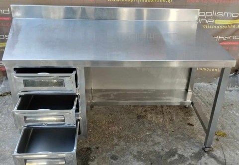 Τραπέζι Εργασίας Ανοξείδωτο Με Φάλτσο 131/147,5x74x74Cm - Μεταχειρισμένο